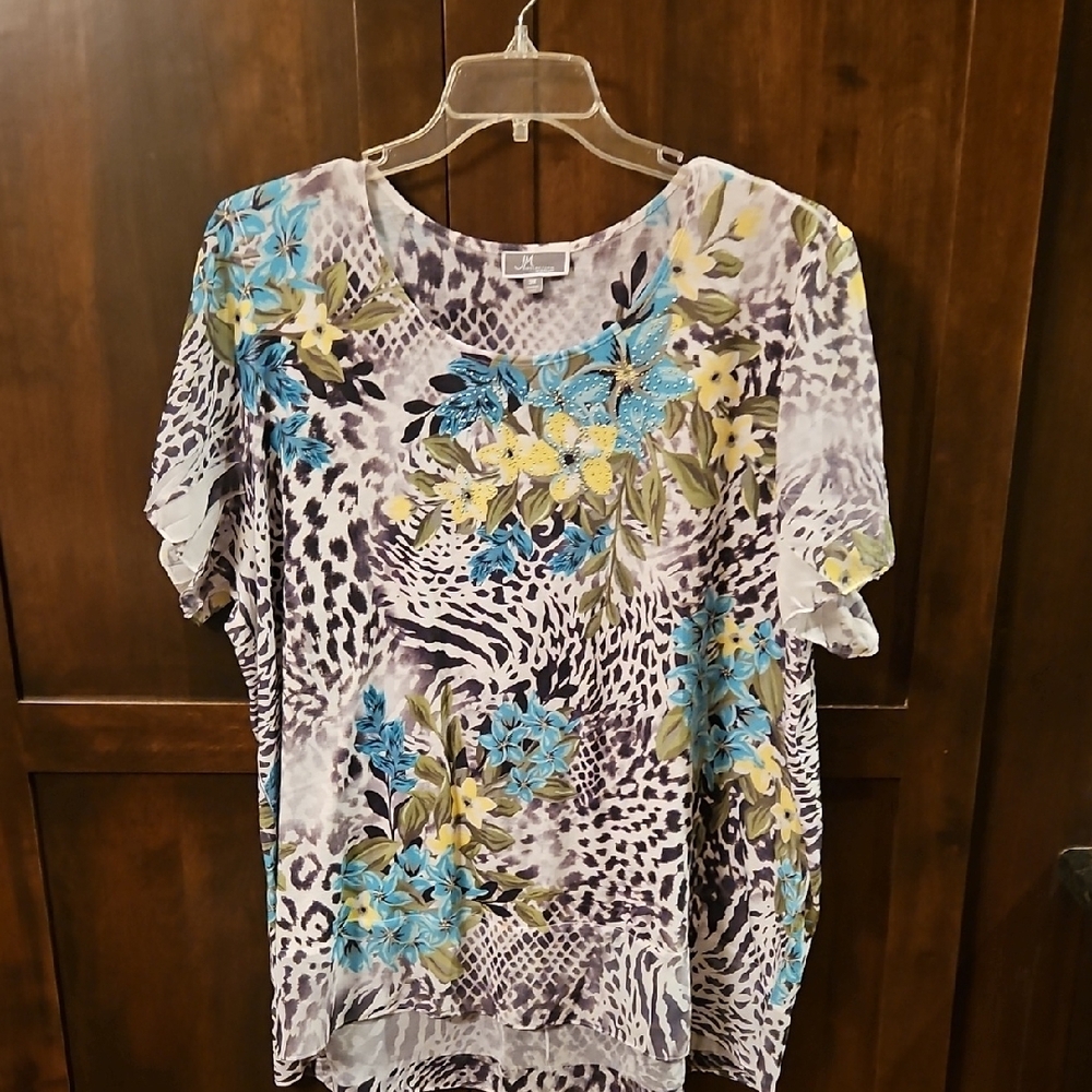 JM Collection Blue and Yellow Relaxed Blouse